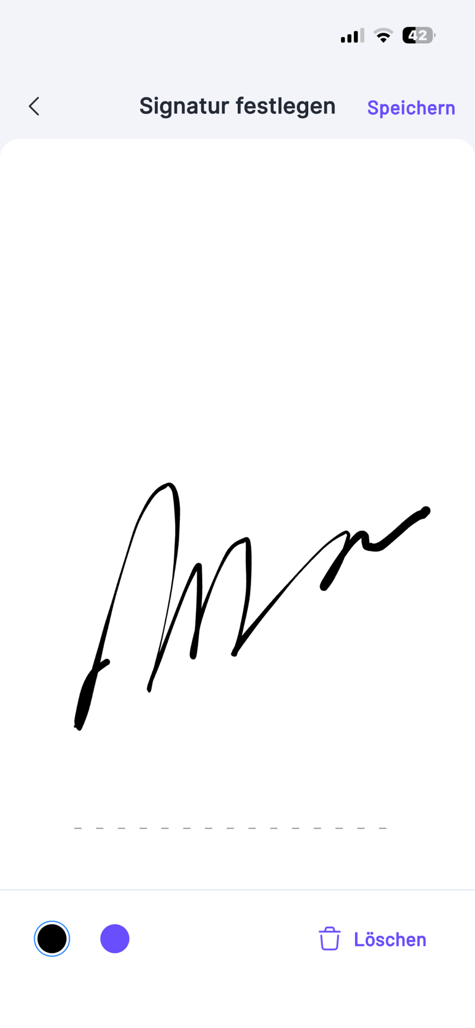 Screen for setting the personal signature